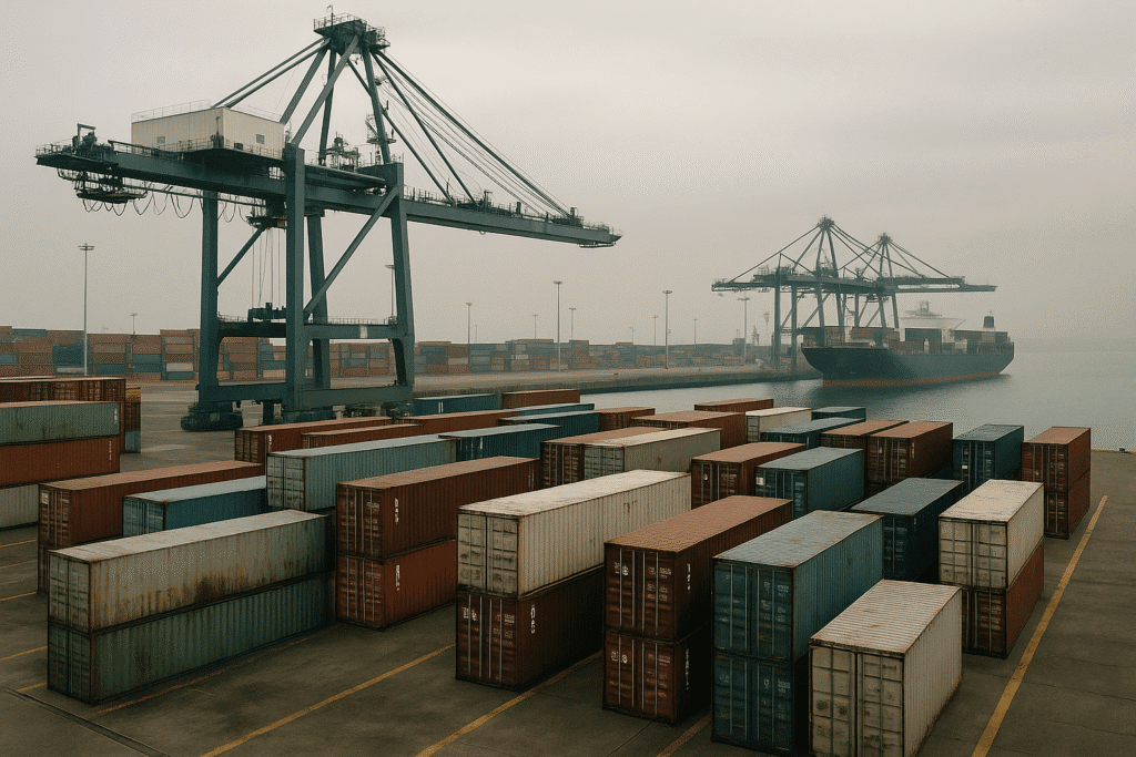 Puerto marítimo para despacho de aduanas  Puerto con contenedores para despachar en la aduana